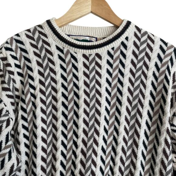 Shenandoah Sweater Mens Medium Cream Brown Black Geometric Knit Made in USA - Picture 8 of 8